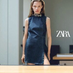 ZARA, Denim Dress - Casual Elegance, Small, Blue